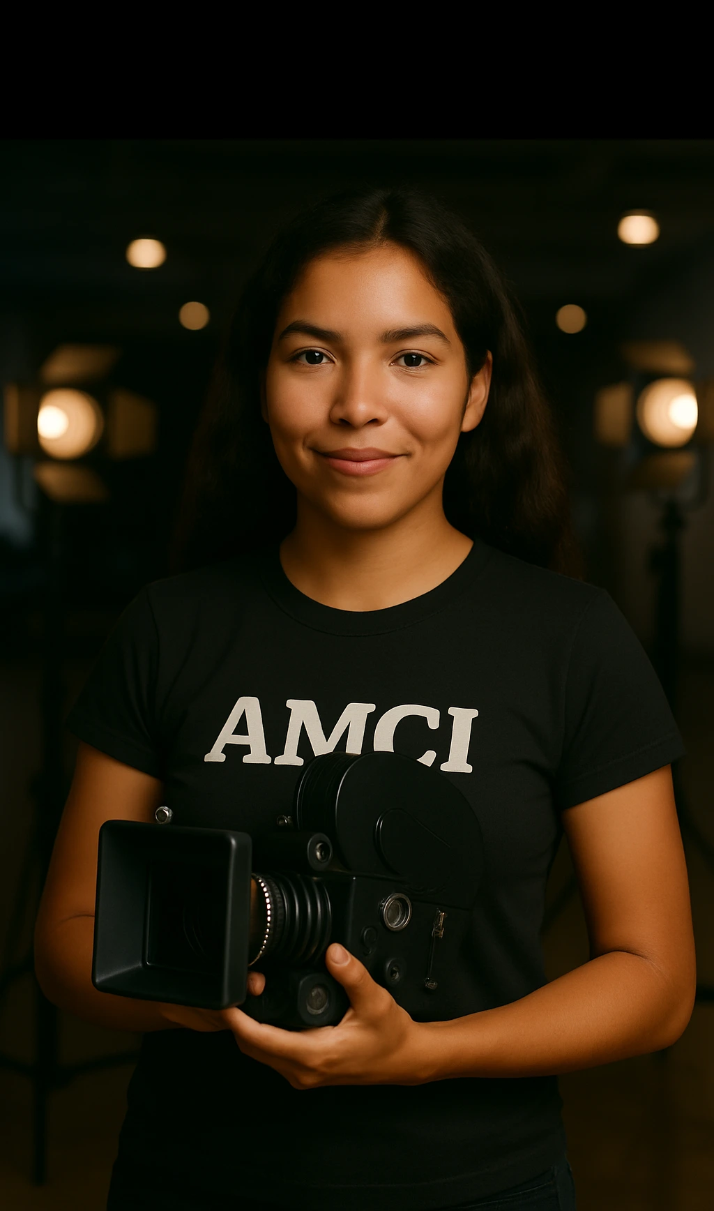 Estudiante de AMCI con cámara profesional: una de las mejores escuelas de cine para iniciar tu carrera de cine.